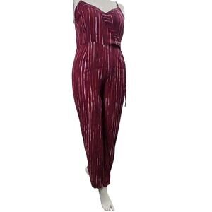 Moral Fiber Burgundy Red Striped Cami Jumpsuit Size Large